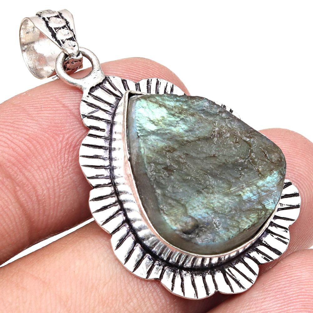 Labradorite Drusy Gemstone Necklace 1.75 Inch Gift For Her