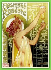 4.5" Mucha Absinthe Robette vinyl sticker. Quality Art Nouveau Green Fairy decal