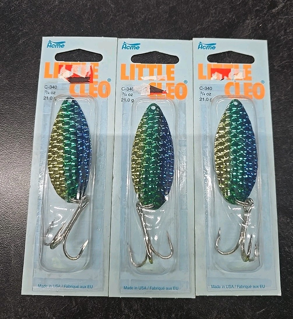 3X ACME Little Cleo C-340/HBGG 3/4oz HAMMERED GOLD, TEAL & BLUE BASS TROUT 3X ACME Little Cleo C-340/HBGG 3/4oz HAMMERED GOLD, TEAL & BLUE BASS TROUT