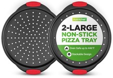 NutriChef 2-Piece 13-Inch Nonstick Pizza Tray, Round 2 Pack Large, Black