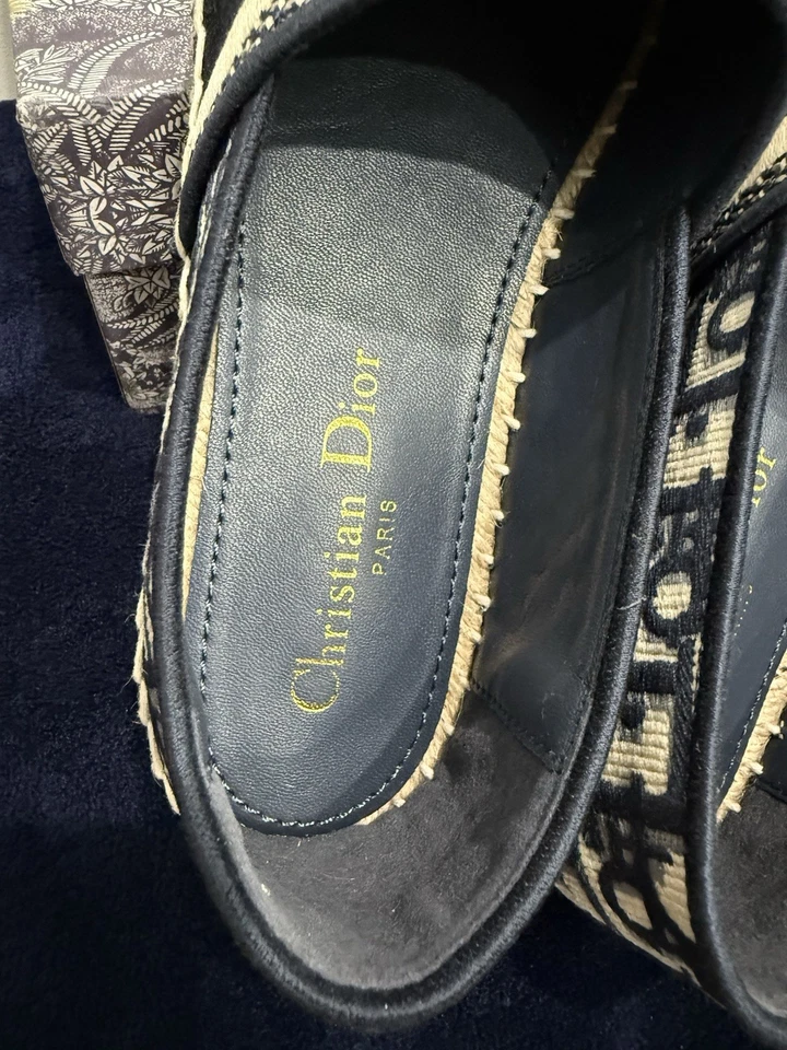 Alpargata Dior Granville Oblicua Azul Beige Algodón CD Logo Bordado Plana 39 Foto 4 de 4