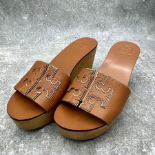 Excellent Tory Burch Leather Sandals Wood Sole Clogs 5M 22cm
