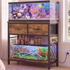 lon Fish Tank Stand with Power Outlets  20-29-37 Gal Rustic Brown