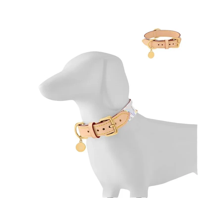 pet leather collar, puppy dog collar, cowhide presbyopia collar, teddy doggie.