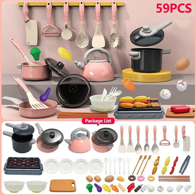 59 pcs Kids Kitchen Play Set Pretend  Cooking Toys Food Kit