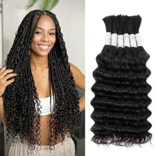 Human Braiding Hair for Boho Braids Deep Wave 150g-14 Inch, 1B-Natural Black