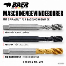 Gewindebohrer Baer Maschinengewindebohrer Gewindeschneider M2 - M20 HSS Sackloch