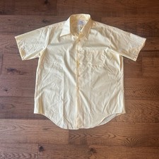 Vtg Penneys Towncraft Shirt Short Sleeve Pale Yellow 60s Point Collar Button Up