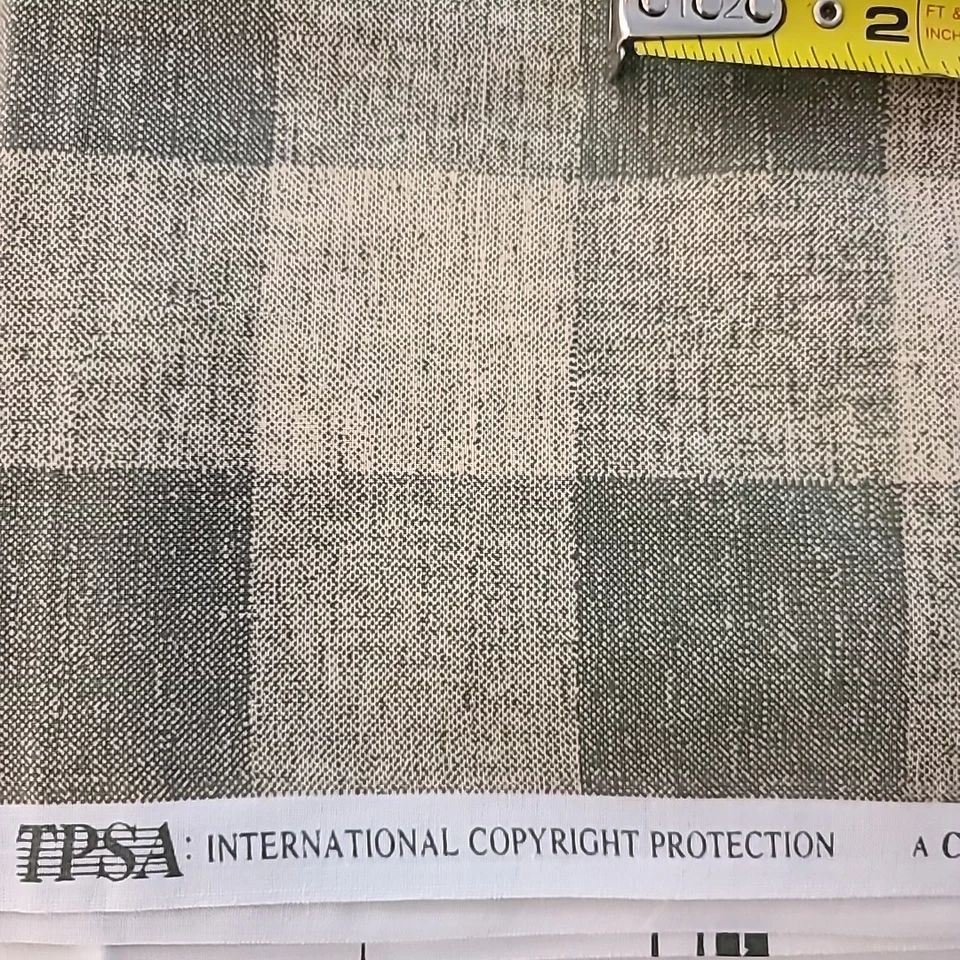 Green Cream Check Cotton Fabric 2 Inch Checker Vintage Cranston USA 2pcs 4.33yds - Image 4 of 4