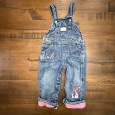 OshKosh Overalls Embroidered Penguins Pink Fleece Cuffs Ruffle Bibs size 12 mos