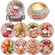 ijbnhd Christmas Diamond Painting Coasters Kits, 8 4X4X0.1, Christmas-1