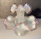 Fenton Diamond Lace Mini Epergne in French Opalescent with Iridized Violet Crest