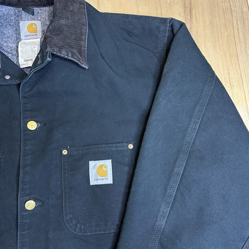 VTG CARHARTT C01 BLK MENS 50 BLANKET LINED BLACK CANVAS BARN CHORE JACKET COAT - Picture 5 of 23