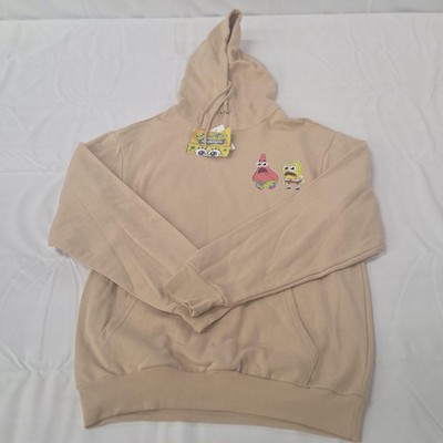 SpongeBob SquarePants Hoodie Mens Small Beige Nickelodeon Fleece Pullover