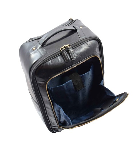 Genuine Black Leather Luggage Wheeled Cabin Size Suitcase Travel Bag Trolley NEW - Picture 4 of 8