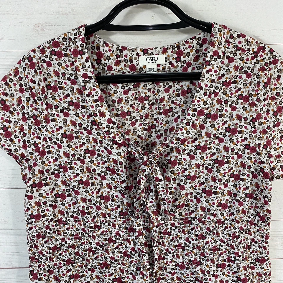 Cato короткая крышка рукав цветочный хлопок Топ 18/20 Вт многоцветный пуловер галстук шеи - Изображение 2 из 4