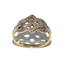 Anello Incrociato In Oro Giallo 9 Carati Ornato Con Diamanti, Taglia UK L