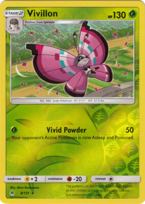 x1 Vivillon - 8/131 - Rare - Reverse Holo Pokemon SM6 Forbidden Light M/NM