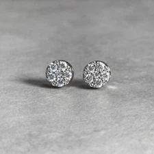 7mm Round Moissanite Cluster Earrings, 0.58ct DIamond Studs 