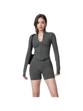 Women's Zip-Up Long Sleeve Activewear Jacket With Thumbholes And High Collar