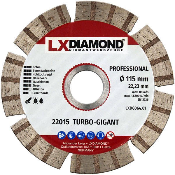 Lxdiamond Diamant-Trennscheibe 115Mm Turbo Beton Mauerwerk Universal Granitborde-image