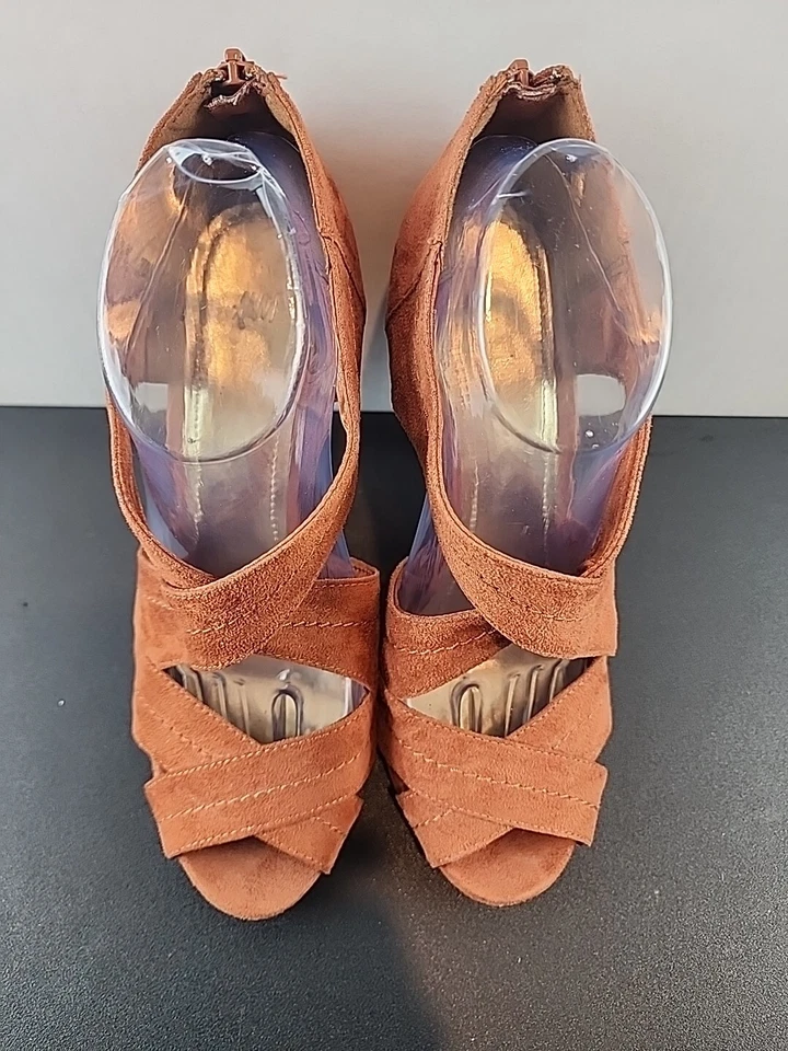 Zapatos de salón Divided H&M 37 para mujer naranja quemado punta abierta correa al tobillo talla 10 Foto 3 de 4