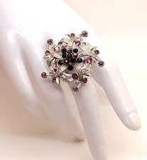 R001 Purple Lt purple rhinestone Blooming flower shape Adjustable fashion Ring