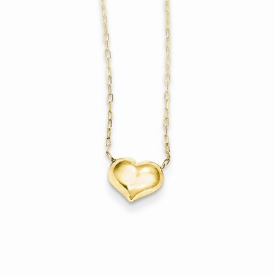 14K GOLD KLEINER 3-D GEPUFFTER HERZANHÄNGER AN 15'' KETTE HALSKETTE - HERGESTELLT IN ITALIEN