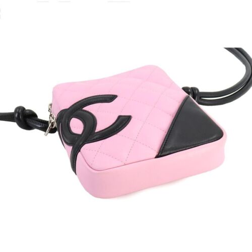 CHANEL Cambon Line Small Pochette Shoulder Bag Leather Pink Black A25177 9024 - Picture 4 of 10