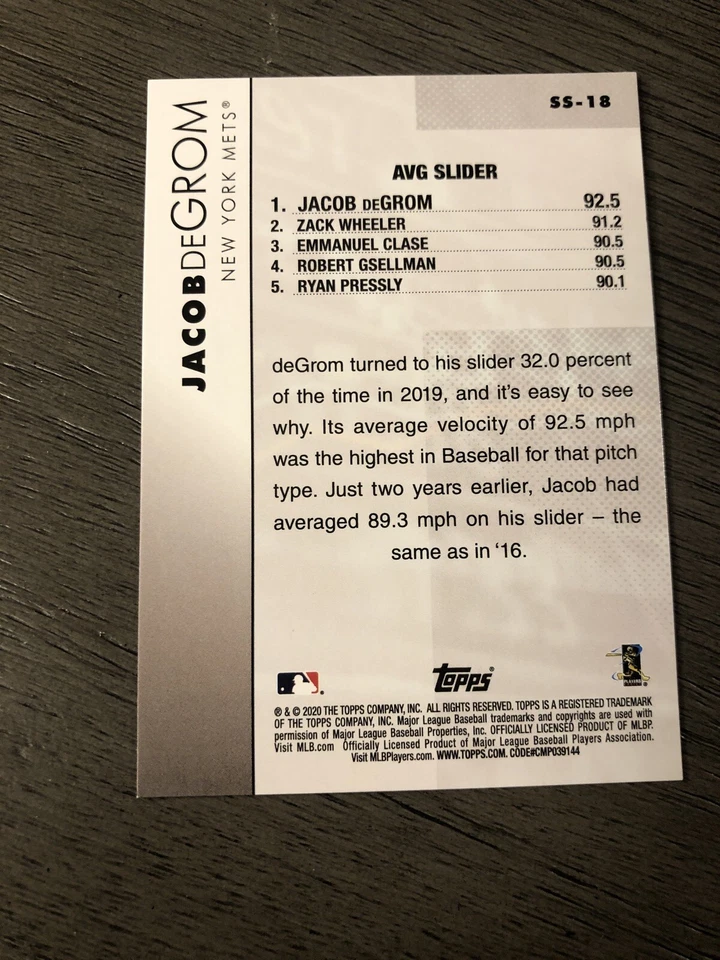 2020 Topps Series Two-Significant Statistics Jacob DeGrom #SS18-Mint - Image 2 of 2
