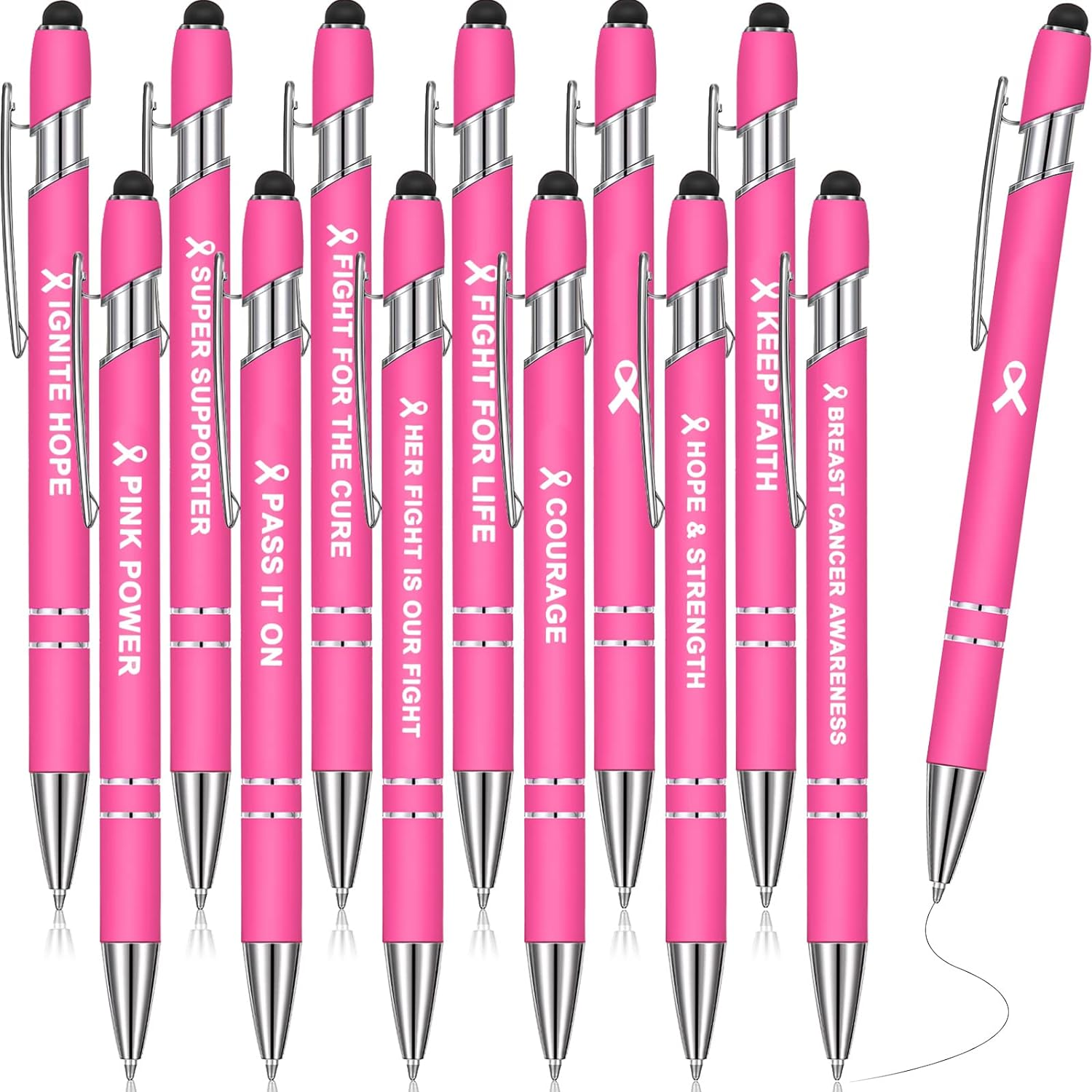 Zonon 12 Pcs Breast Cancer Awareness Pens Pink Ribbon Ballpoint Pen
