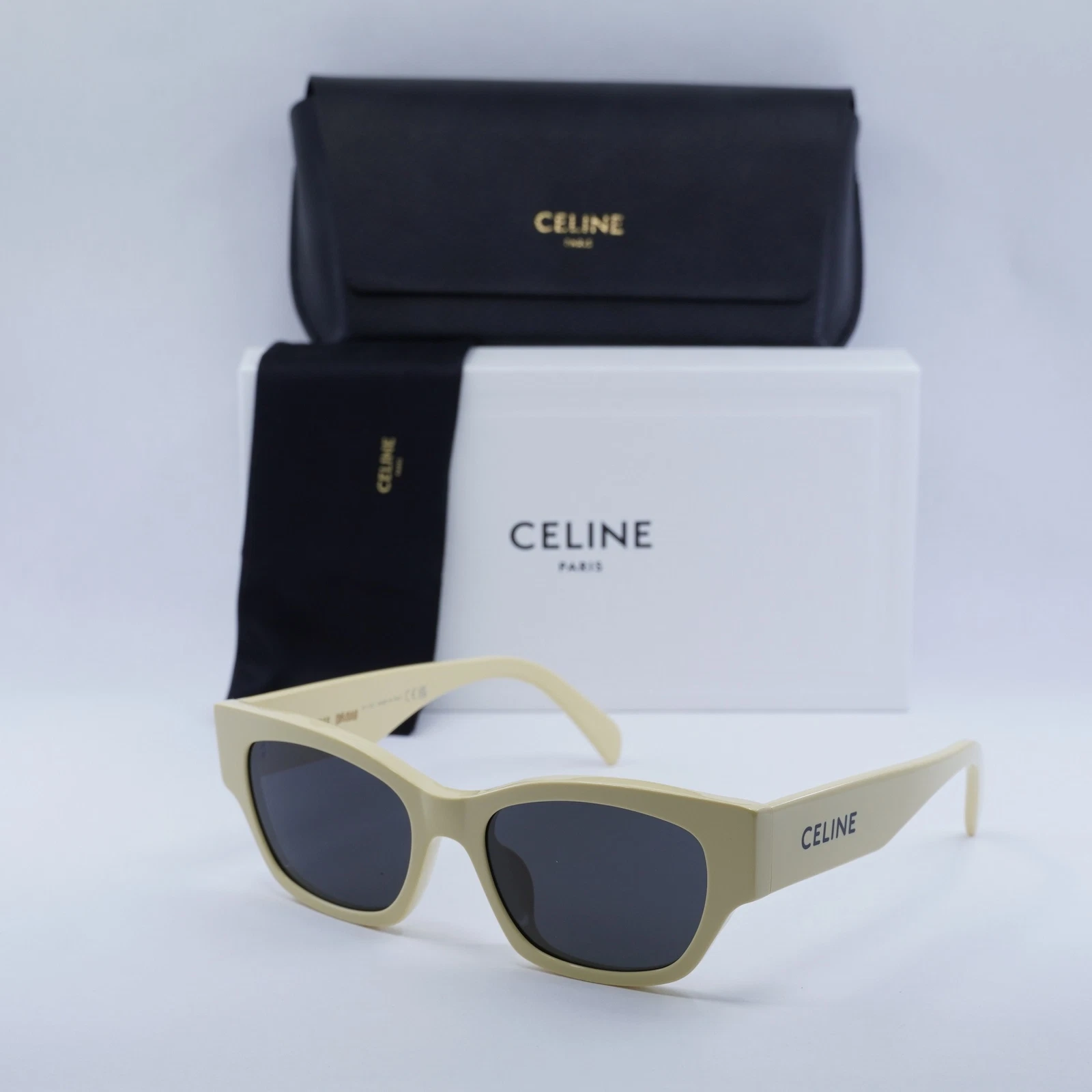 New CELINE CL40197U 39A Shiny Light Brown/Smoke 54-18-145 Sunglasses