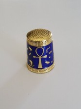 Rare thimble Egyptian theme decorative brass and blue enamel 