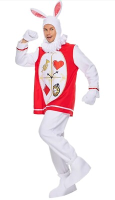 Adult Bunny Costume Men Halloween White Rabbit Mascot Suit Medium