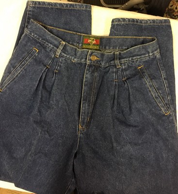 men's pleated front denim jeans