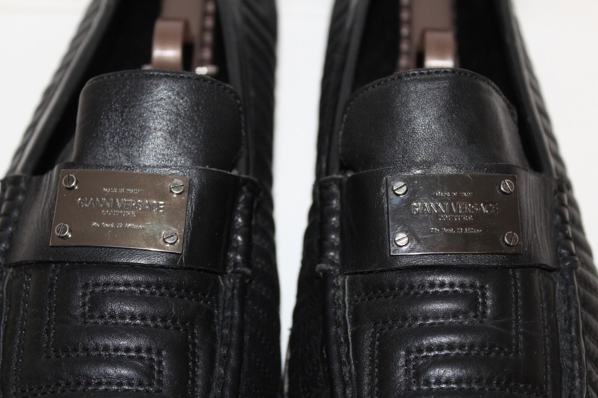 靴 Gianni Versace archive leather Loafer GIANNI VERSACE Men's Black Logo Loafers Slip Ons Shoes £750 | eBay