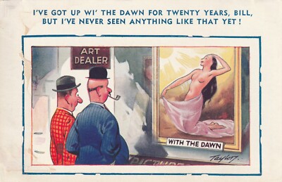 Vintage Postcard Humor Comic Two men viewing art piece, Anything like that yet!