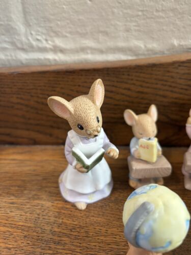 Vintage 1984 Enesco Country Calico Mice School Teacher Classroom 6 Piece Set - Picture 2 of 9