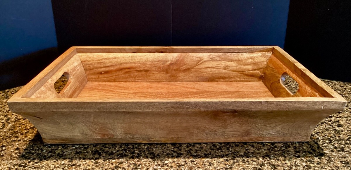 SMITH & HAWKEN Large Acacia Wood Tray With Handles 21 x 14