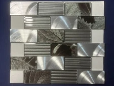 NY91 Gray Glass/Metal Rectangle Mosaic Tile Kitchen Bathroom Backsplash