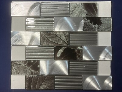 NY91 Gray Glass/Metal Rectangle Mosaic Tile Kitchen Bathroom Backsplash 7 sheets