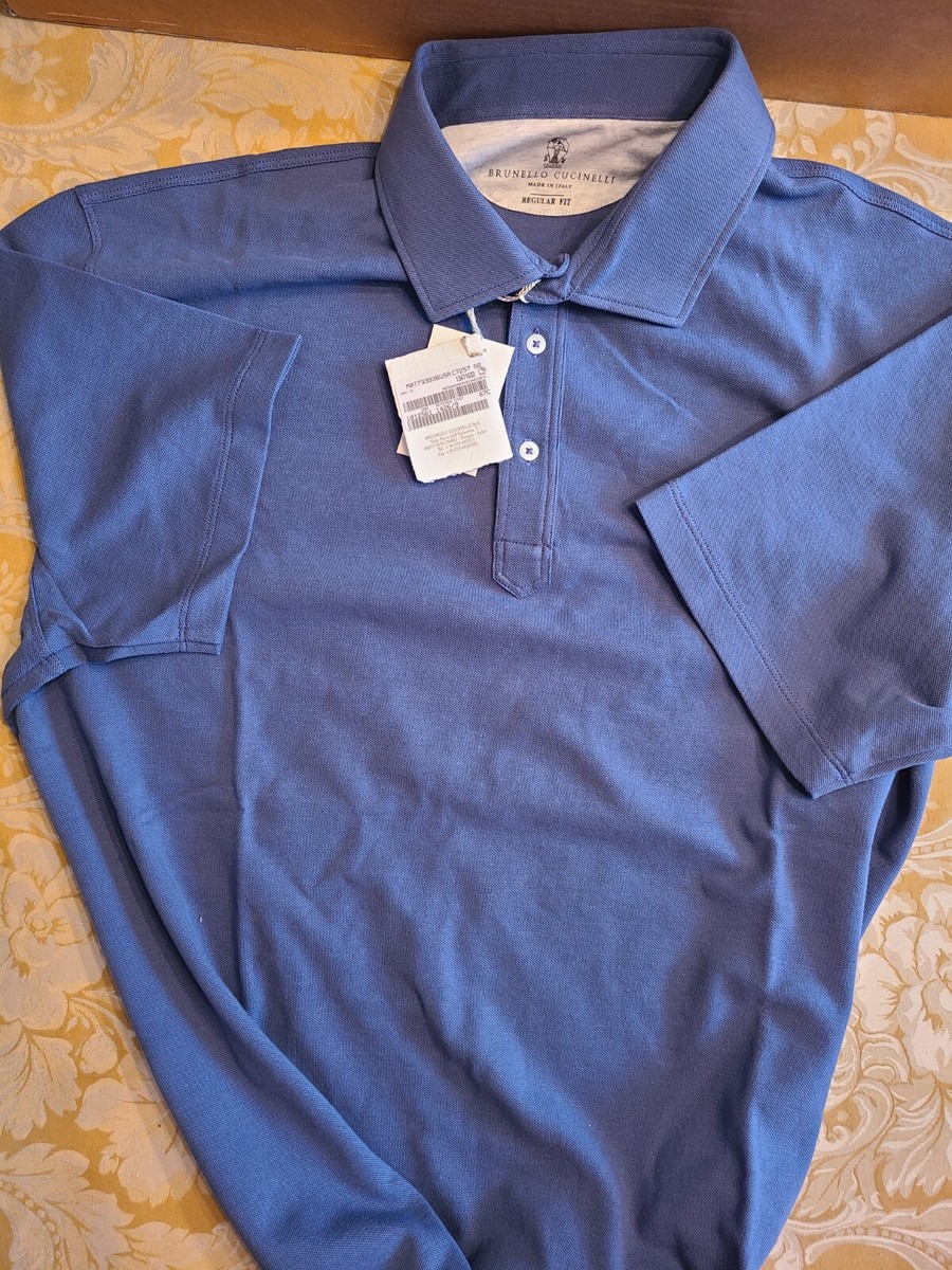 に*ょ様 【美品】 ブルネロクチネリ ポロシャツ コットン パープル 46 New $545 Brunello Cucinelli Polo Shirt (US 46) Limited Blue