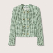 NWT MNG Double-breasted tweed jacket Blazer God Button Green Medium