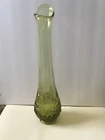 Vintage MCM FENTON Olive Green Swung Olde Virginia Fine Cut Block Glass Vase 13”