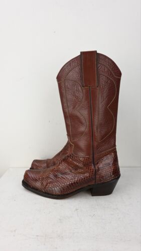 Vintage unbranded exotic leather cowboy boots in bourban size EU42/UK7.5/USM8.5 - Picture 3 of 13
