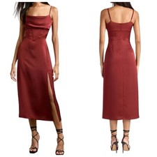 Dress Forum Womens S Rust Corset Cowl Neck Satin Slip Dress Cocktail Event Party