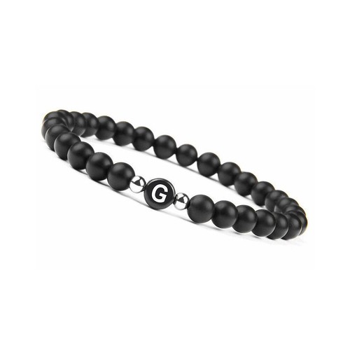 US Initialen Armband 6mm matt schwarz Onyx Buchstabenarmband Alphabet Paar Unisex - Bild 17 von 36