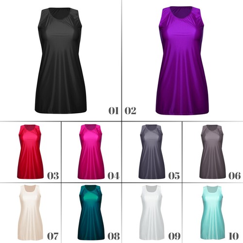 Women Oil Shiny Glossy Vest Tank Dress Sleeveless Bodycon Mini Short Dress - Picture 4 of 20