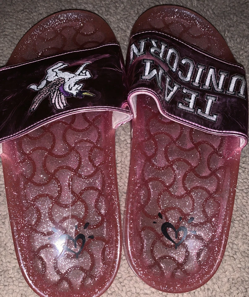Niñas Justice Glitter Jelly Slides Talla 5 Niñas Slides Equipo Unicornio Foto 4 de 4