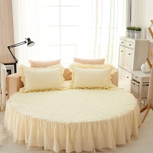 Round Fitted Sheet Cotton Quilted Bedspread Non-slip Mattress Cover Bed Skirts - Picture 3 of 37